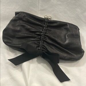 DKNY Ruched Leather Black Clutch